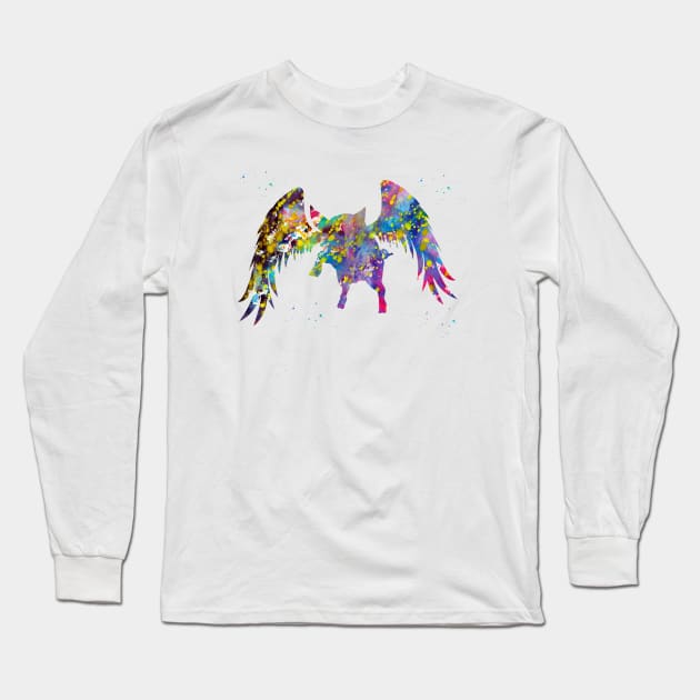 Flying Pig Long Sleeve T-Shirt by erzebeth